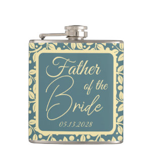 Flasques Bleu et crème motif feuilles Père de la mariée