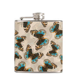 Flasques Bleu motif papillon Pansy sur blanc