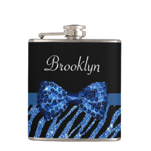 Flasques Bleu tendance Zèbre Imprimer FAUX Glitz Bow avec n