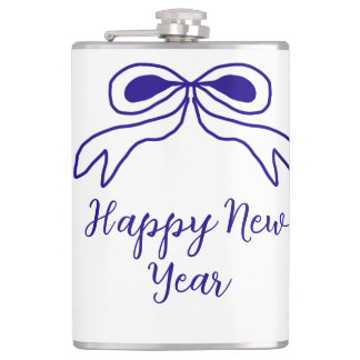 Flasques Blue bow happy new year name date simple minimal
