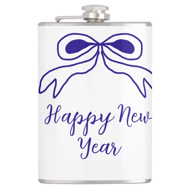 Flasques Blue bow happy new year name date simple minimal  (Devant)
