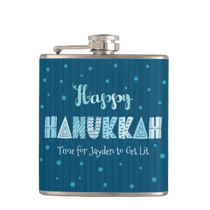 Flasques Blue Happy Hanoukka Typographie Star of David Nom