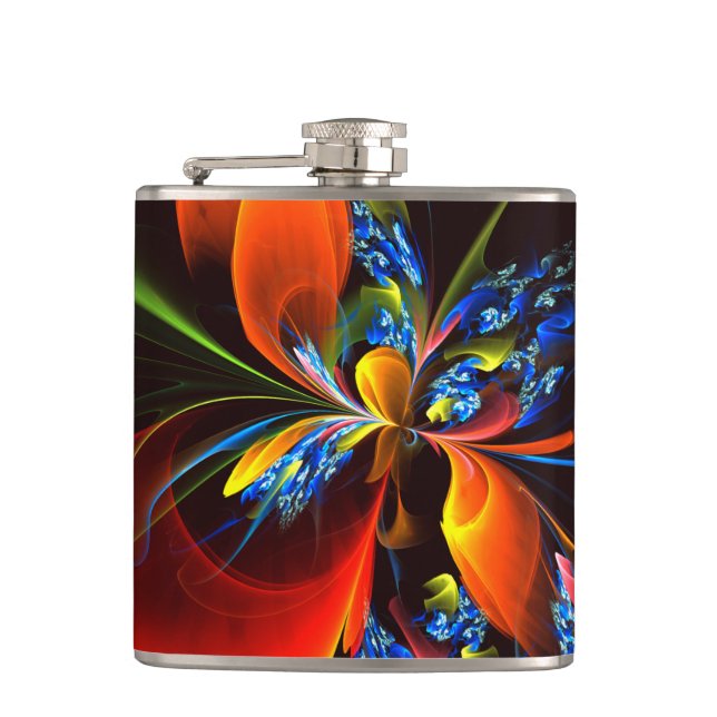 Flasques Blue Orange Floral Moderne Art Abstrait Motif #03 (Devant)