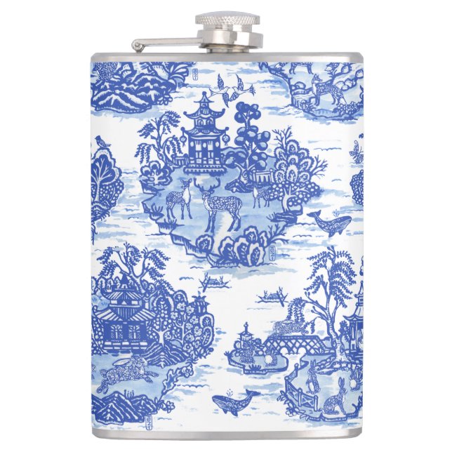 Flasques Blue Willow Animal Rabbit Cerf Fox Bird Toile (Devant)