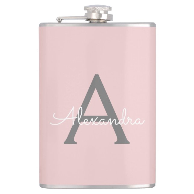 Flasques Blush Pink Grey Modern Script Girly Monogram (Devant)