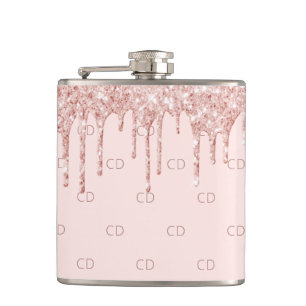 Flasques Blush rose gold pailleté monogramme initiales