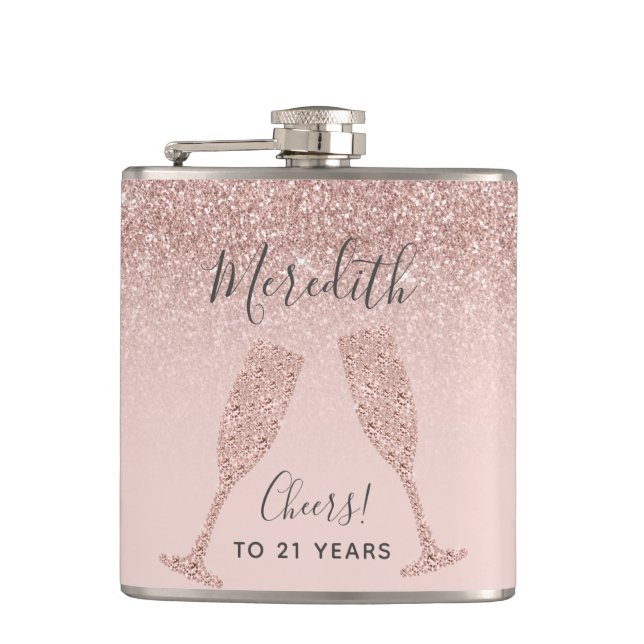 Flasques Blush Rose Or Ombre 21e cadeau d'anniversaire (Devant)