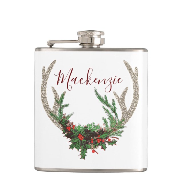 Flasques Boho Deer Antlers | Floral de Noël rouge rustique (Devant)