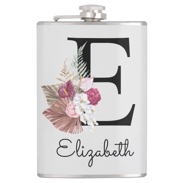 Flasques Boho rose monogramme Floral initial E (Devant)