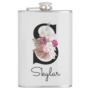 Flasques Boho rose monogramme Floral initial S