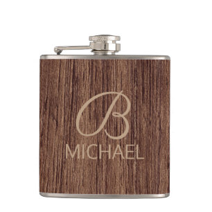 Flasques Bois Bois Bois Bois Bois Avec Monogramme Nom Perso