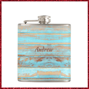 Flasques Bois peint bleu ancien