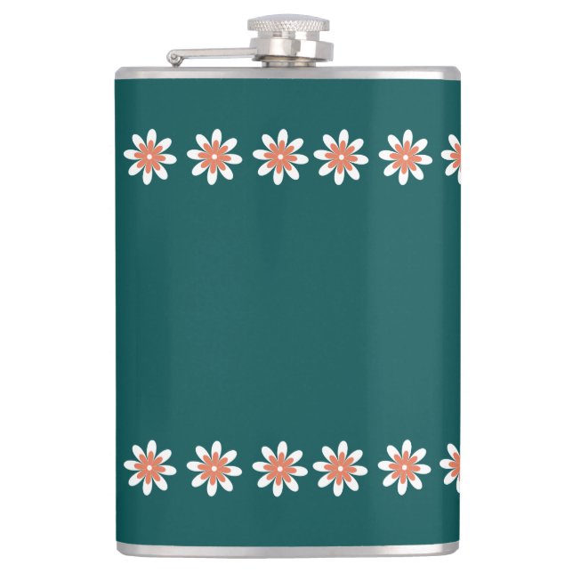 Flasques Bordure Fleur minimale Retro Deep Turquoise (Devant)
