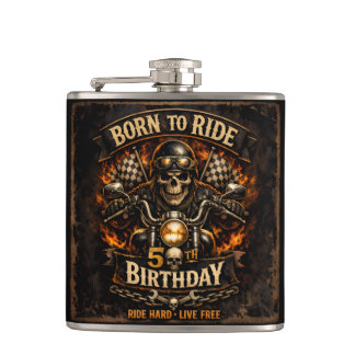 Flasques Born to Ride 50th Birthday Biker Skull Hip Flask