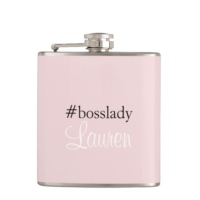 Flasques #Bosslady | Rose | Calligraphie | Nom personnalisé (Devant)