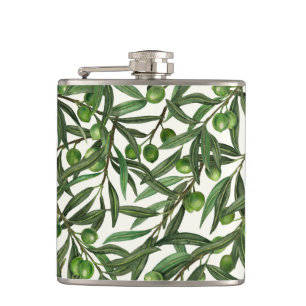 Flasques Branches d'olive sur blanc