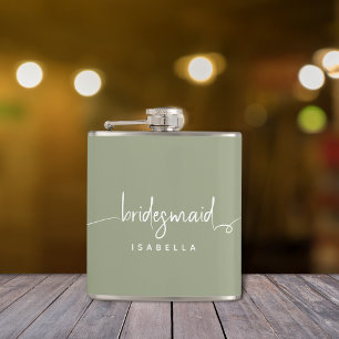 Flasques Bridesmaid Moderne Minimaliste Script Sage Vert