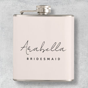 Flasques Bridesmaid   Script minimaliste moderne rose pâle