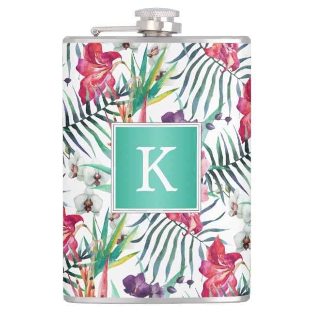 Flasques Bright Tropical Floral avec Monogramme (Devant)