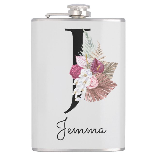 Flasques Broderie Rose Boho Fleur Initiale J (Devant)