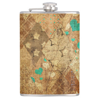 Flasques Brown Grunge Quilt Stars Coeurs