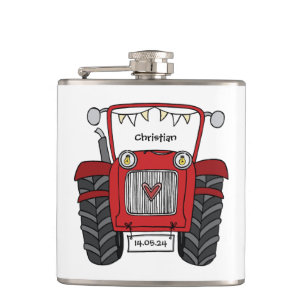 Flasques Cadeau de mariage personnalisé tracteur rouge camp