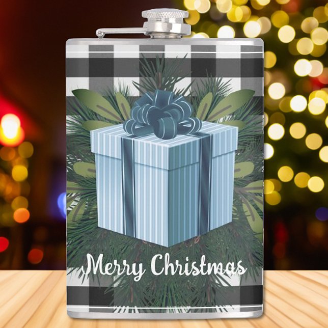 Flasques Cadeau de Noël Plaid Buffalo | Bleu (Blue Buffalo Plaid Christmas Gift Flask)