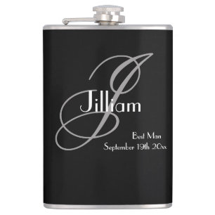 Flasques Cadeau de témoin écriture noir blanc monogramme él