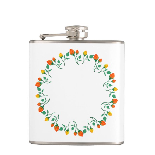 Flasques Cadre rond floral avec fleurs de rose jaune et rou (Devant)