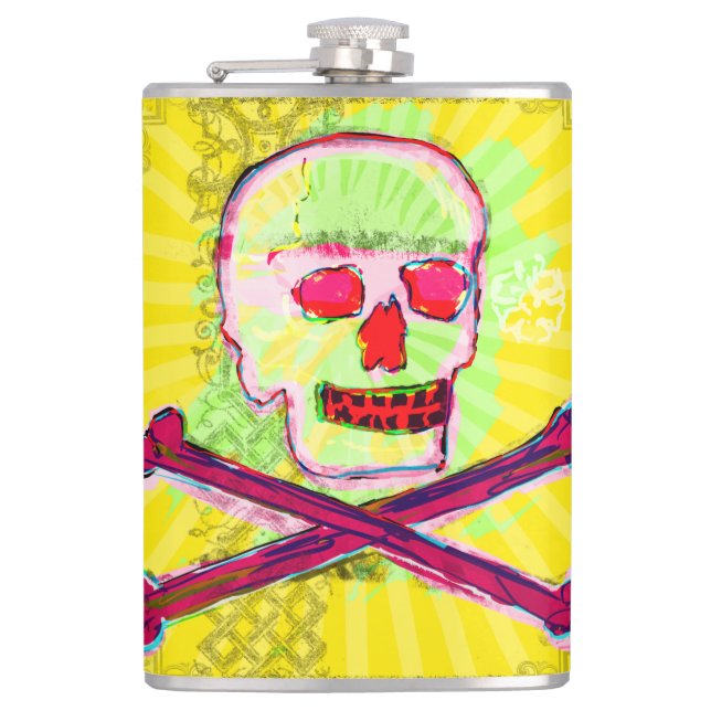 Flasques Calavera Crâne geek NFT Art Jaune Vert rouge (Devant)