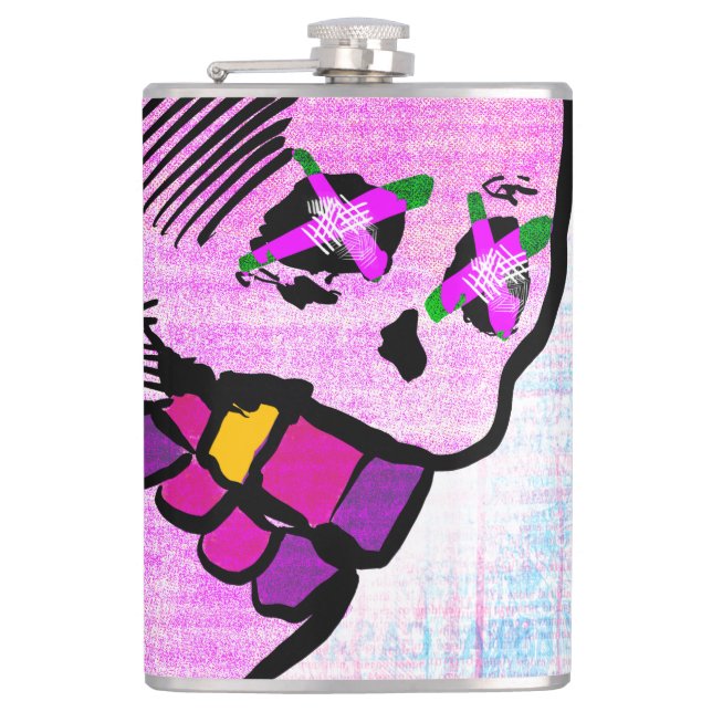 Flasques Calavera Crâne Geek NFT Art rose violet (Devant)
