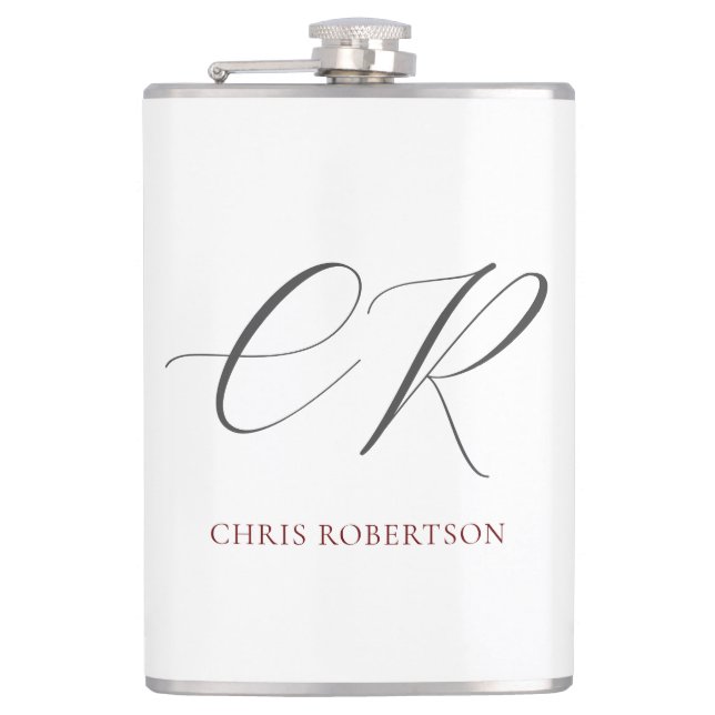 Flasques Calligraphie Monogramme Nom Black White Cadeau per (Devant)