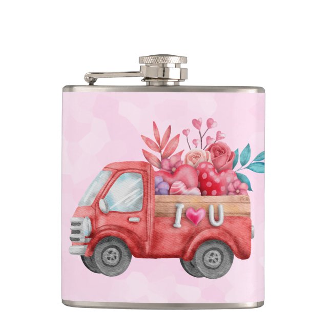 Flasques Camion d'amour mignon avec Coeur Cargo Aquarelle (Devant)