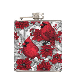 Flasques Cardinaux et poinsettia en rouge et blanc