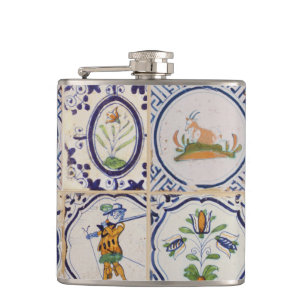 Flasques Carreaux de Delft hollandais vintage 17e siècle ar