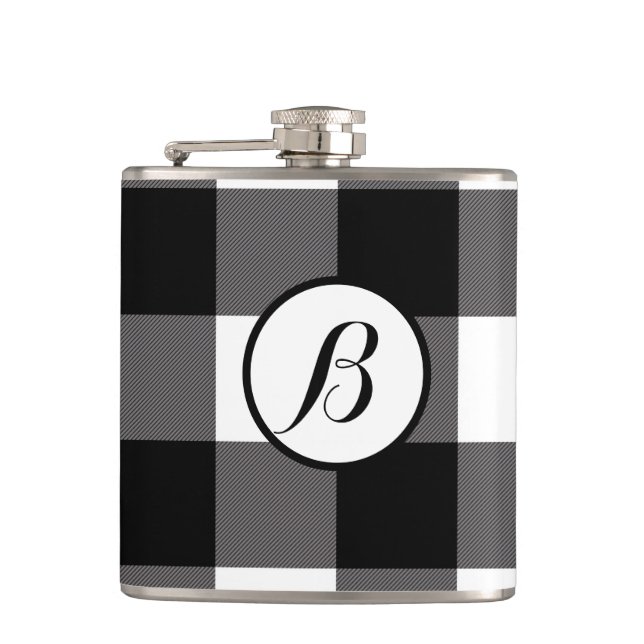 Flasques Carrés à carreaux noirs et blancs Buffalo Plaid (Devant)
