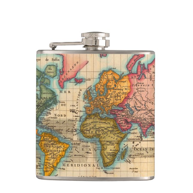 Flasques Carte du monde 1700s Antique Continents (Devant)