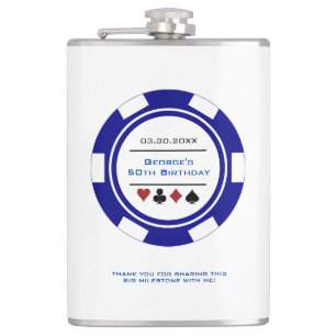 Flasques Casino Poker Chip Navy Blue White Bird Flask