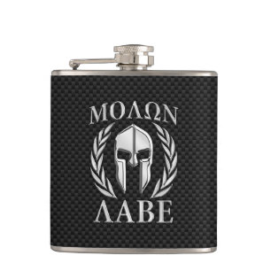 Flasques Casque spartiate de chrome de Molon Labe sur la