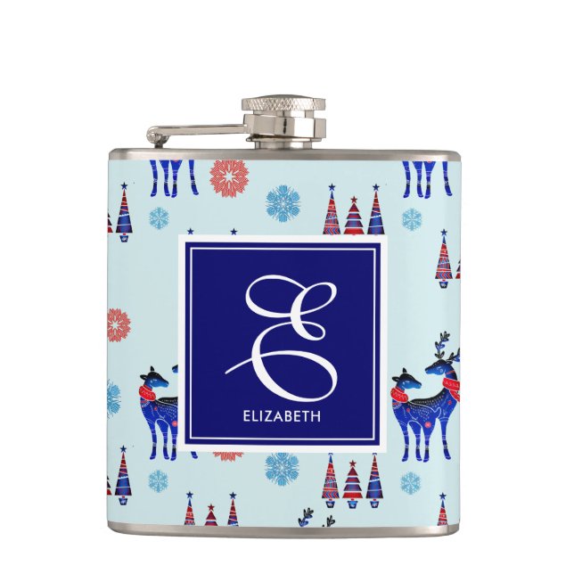 Flasques Cerfs, Arbres de Noël, et Snowflakes avec Monogram (Devant)