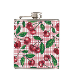 Flasques Cerises rouges sur en vichy rose