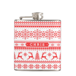 Flasques Chandail de Noël rouge brun motif monogramme