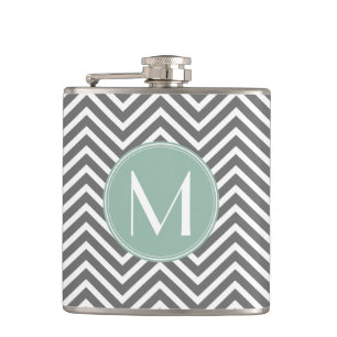 Flasques Charbon et menthe vert Chevrons sur mesure Monogra