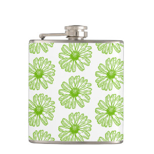 Flasques Chartreuse Green Daisy Print, Hippie Flower Print