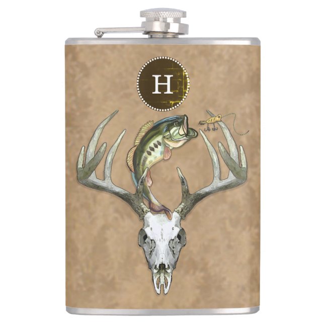 Flasques Chasse Pêche Antlers Basse Monogramme initial (Devant)