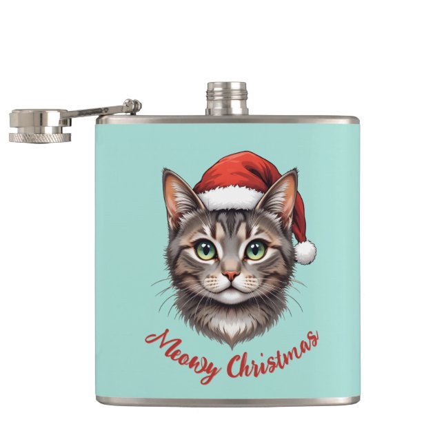 Flasques Chat de Noël mignon personnalisé avec chapeau de P (Ouvert)