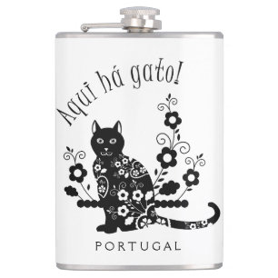 Flasques Chat noir avec fleurs et expression portugaise