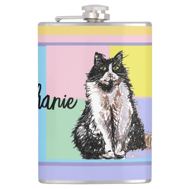 Flasques Chat Tuxedo Pastel Chats Femme Pastel Couleurs (Devant)