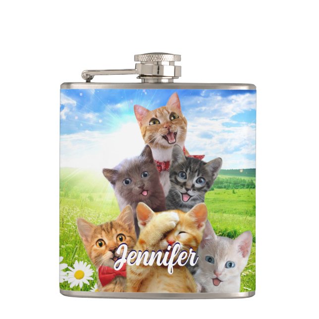 Flasques Chatons amusants dans le champ vert. (Devant)