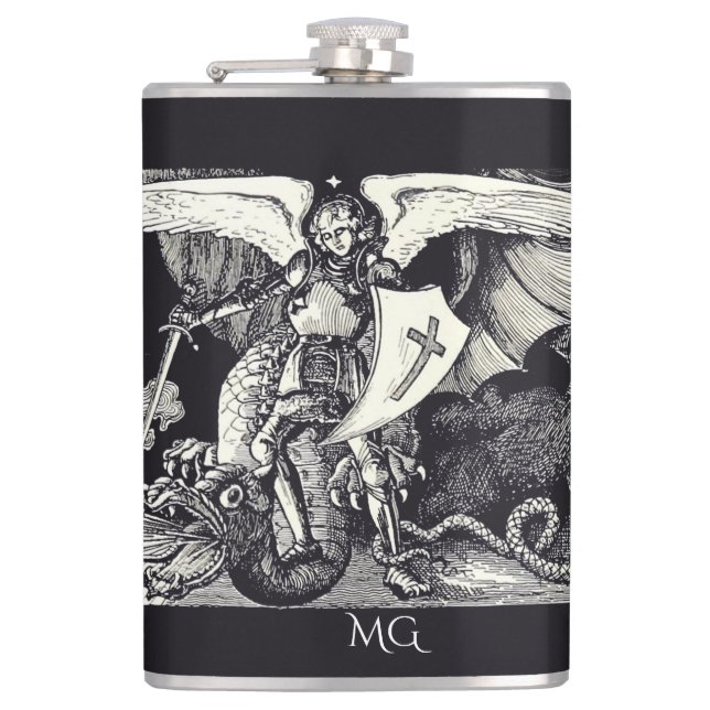 Flasques Chevalier médiéval et dragon noir et blanc (Devant)